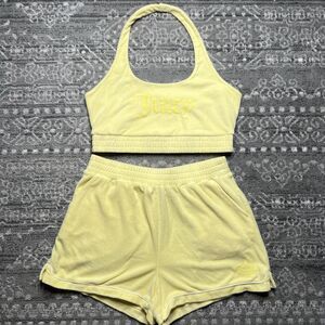 Juicy Couture x Forever 21 Yellow Terry Cloth Cropped Halter Top Short Set 0X
